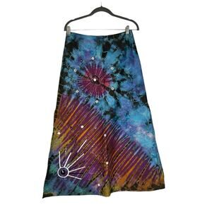 Lugano Tie Dye Sequin Detail Slit Side Maxi Skirt Size Large